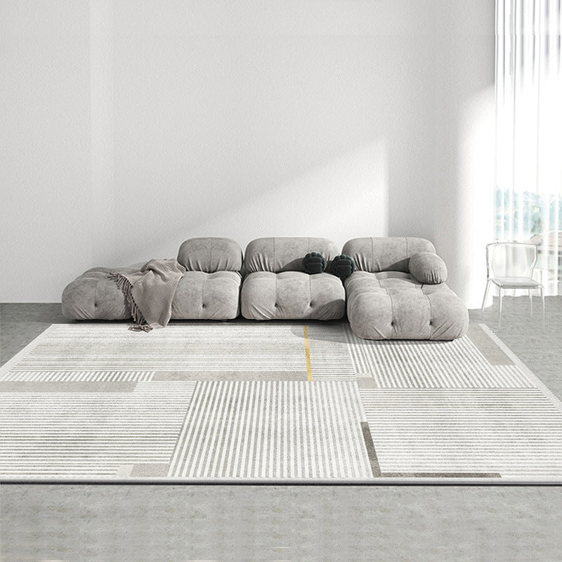 White Modern Rug Pinstripe Polyester Rug Stain Resistant Rug for Living Room