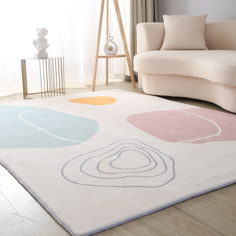 Nordic Color Lump Rug Polyester White Area Rug Stain Resistant Rug for Living Room
