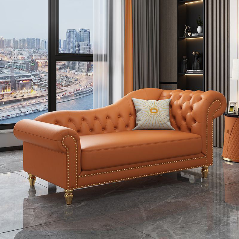 Modern Style Rolled Arms Chaise Living Room Faux Leather Chaise
