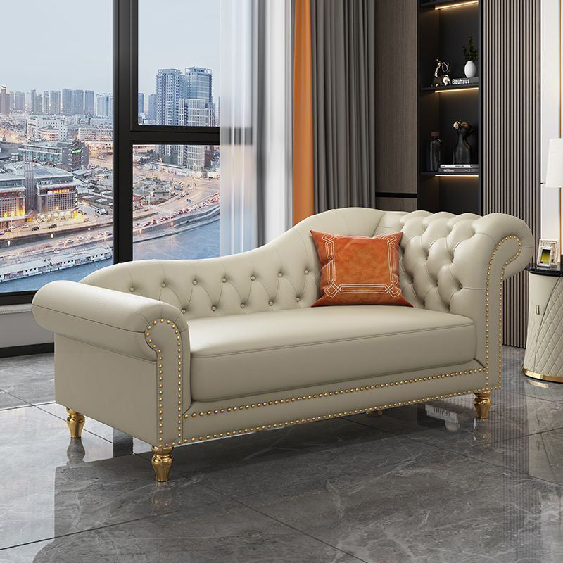 Modern Style Rolled Arms Chaise Living Room Faux Leather Chaise