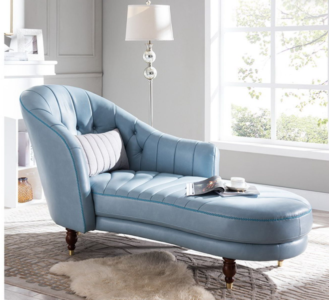Living Room Chaise Square Arms Modern Leather Upholstered Chaise Lounge