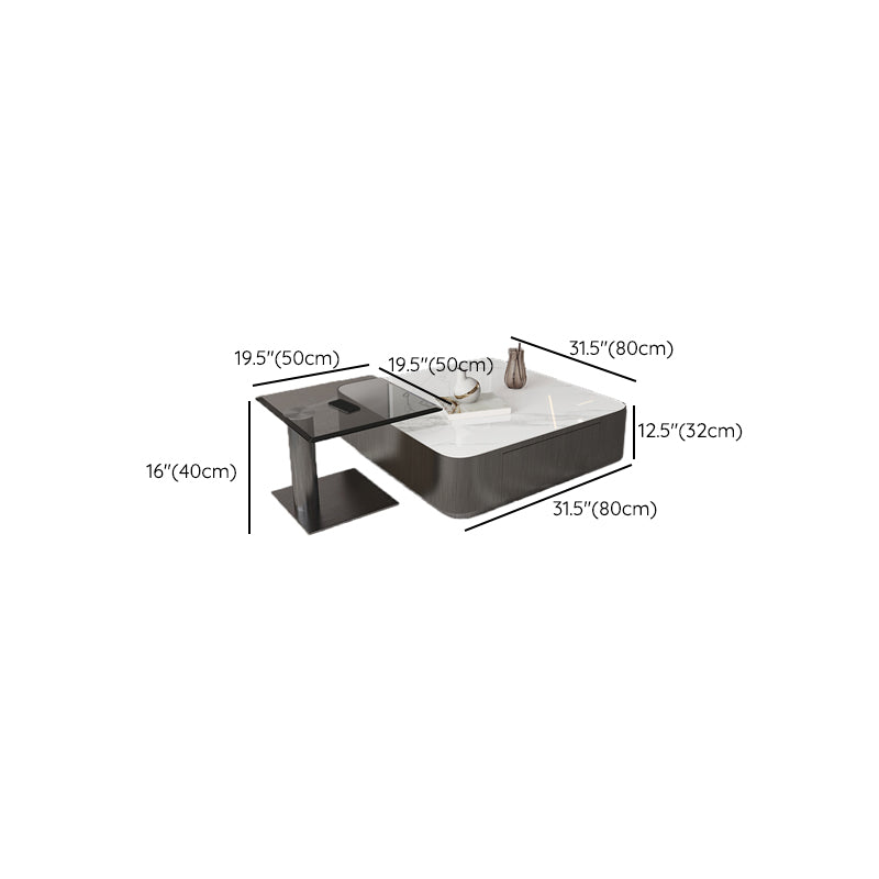 Square Slate Coffee Table Set Contemporary 2 Drawers Cocktail Table