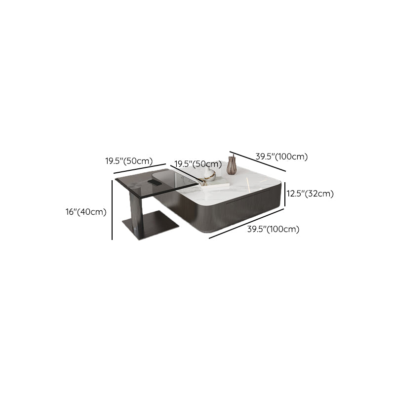 Square Slate Coffee Table Set Contemporary 2 Drawers Cocktail Table