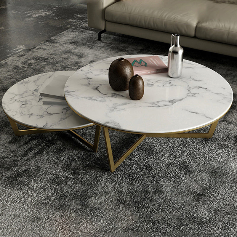 Glam White Frame Coffee Table Round Slate Top Cocktail Table