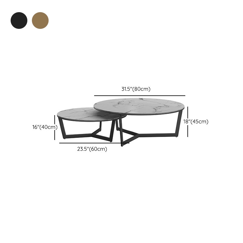 Glam White Frame Coffee Table Round Slate Top Cocktail Table