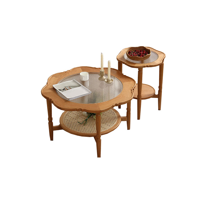 4 Legs Coffee Table No Distressing Solid Wood Coffee Table with Shelf