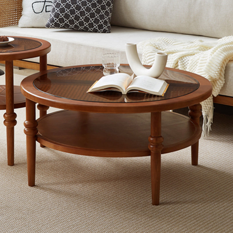 Modern Round Cocktail Table Glass Top Coffee Cocktail Table with Shelf
