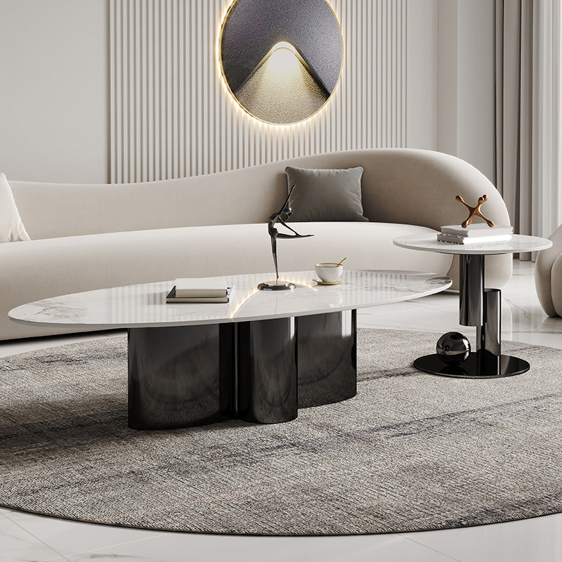 Abstract Cocktail Table Glam Oval Slate Top Coffee or End Table