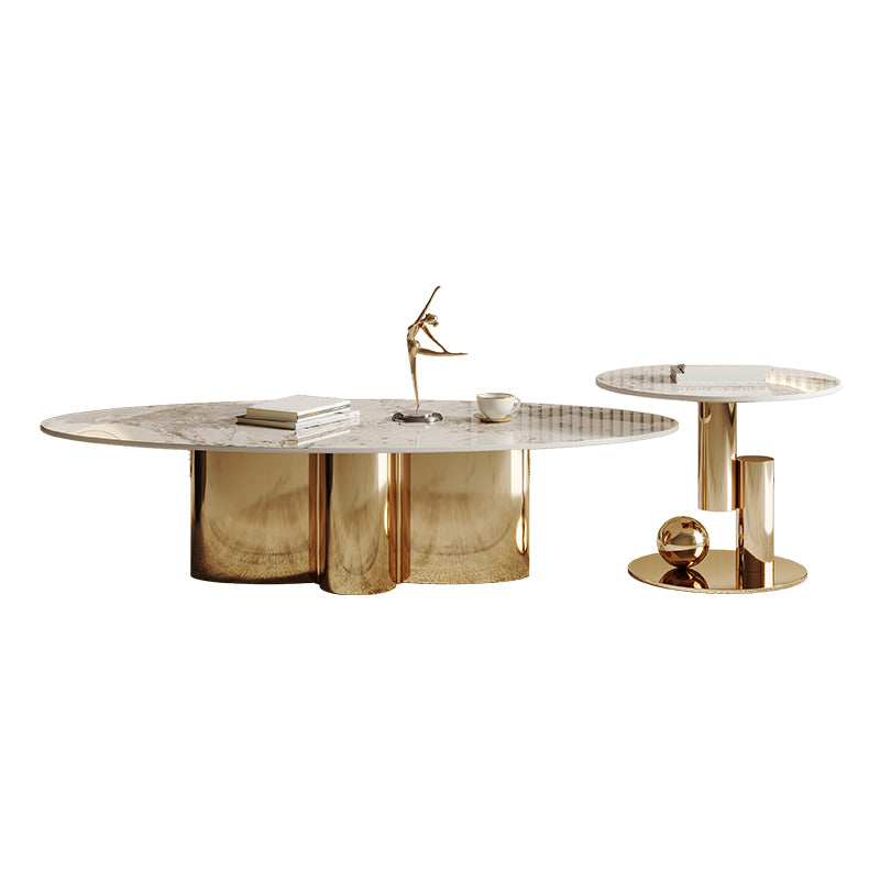 Abstract Cocktail Table Glam Oval Slate Top Coffee or End Table