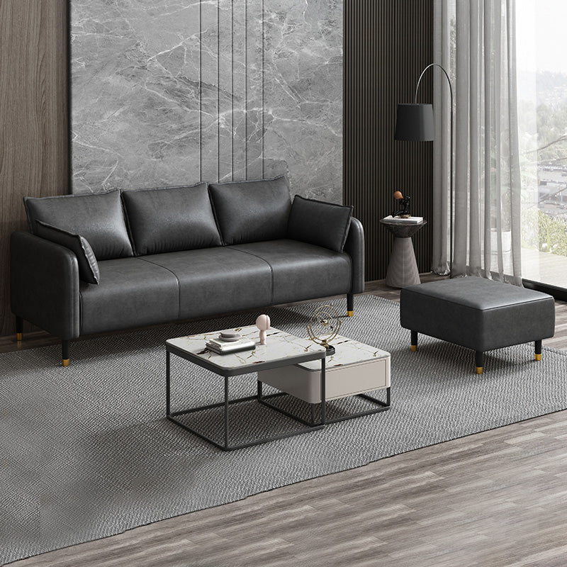 Modern 2-seat Sofa Faux Leather Tuxedo Arm Sofa with 2 Pillows