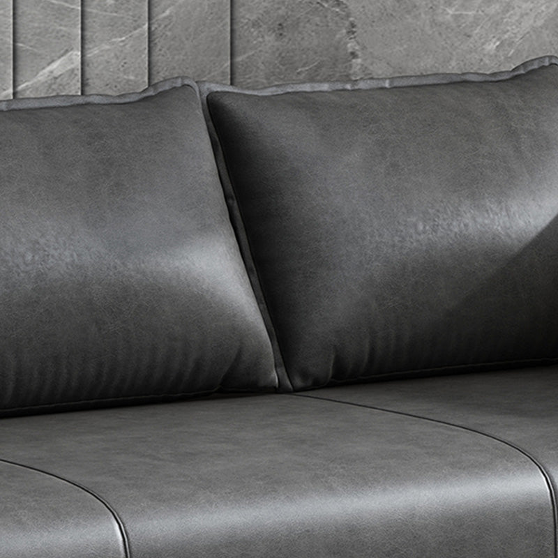 Modern 2-seat Sofa Faux Leather Tuxedo Arm Sofa with 2 Pillows