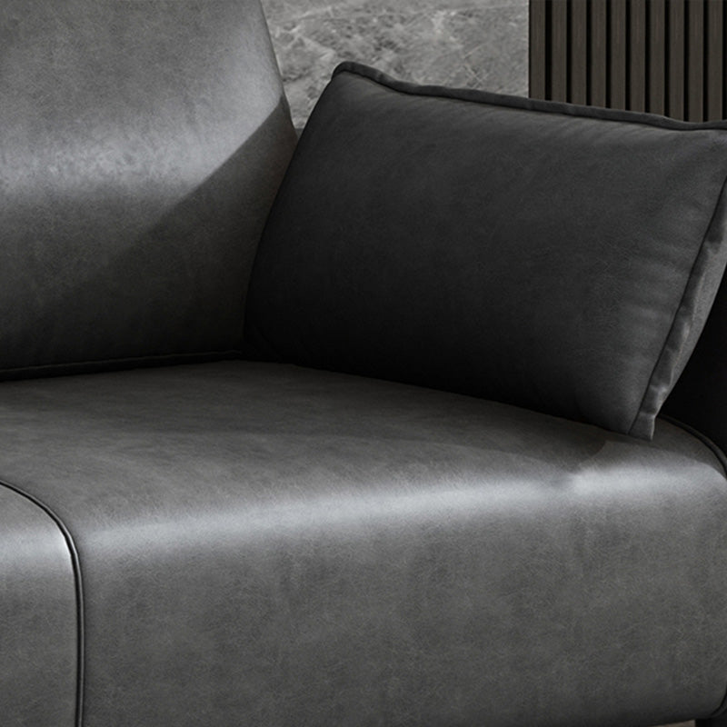 Modern 2-seat Sofa Faux Leather Tuxedo Arm Sofa with 2 Pillows