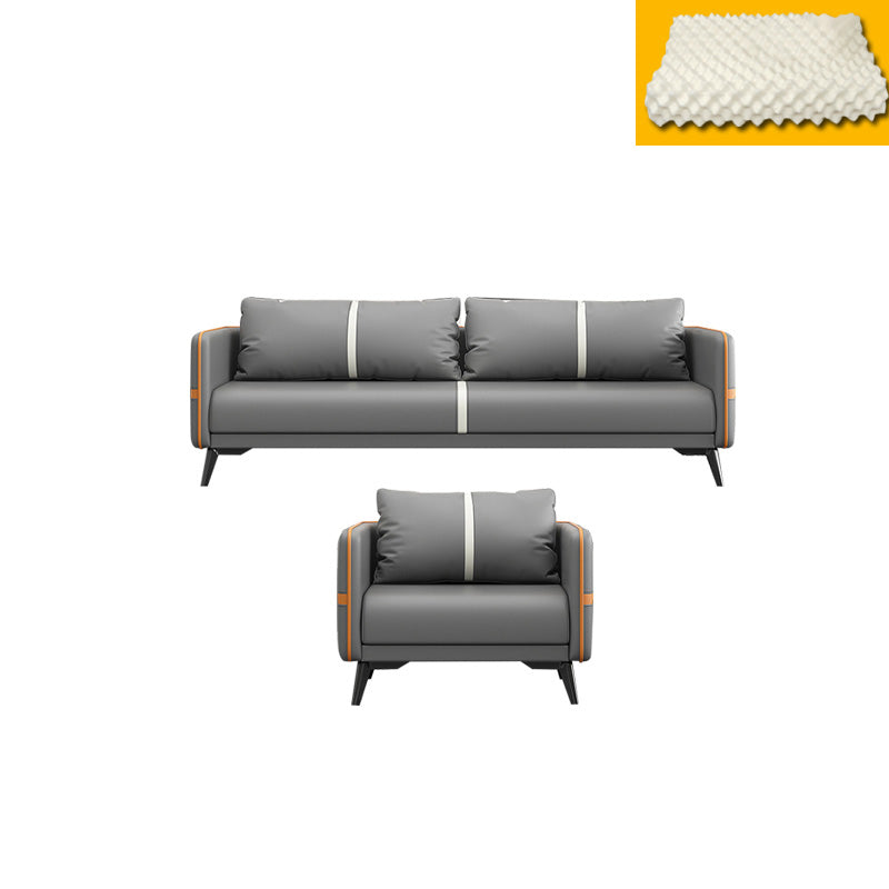 Contemporary Gray Sofa Faux Leather Square Arm Sofa with Pillows