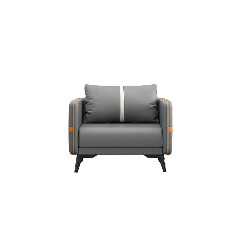 Contemporary Gray Sofa Faux Leather Square Arm Sofa with Pillows
