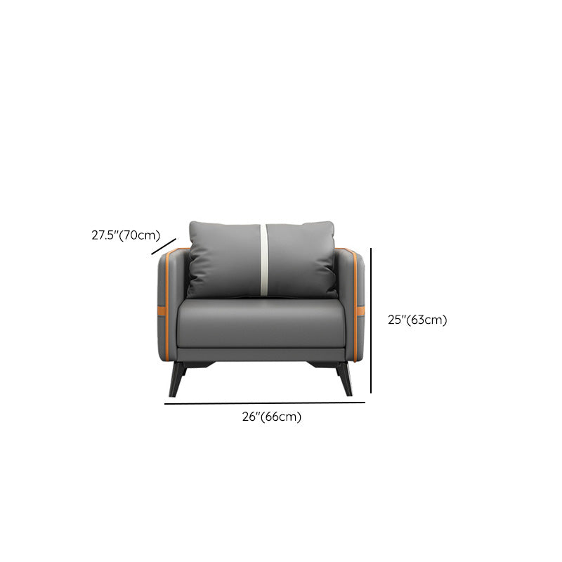 Contemporary Gray Sofa Faux Leather Square Arm Sofa with Pillows