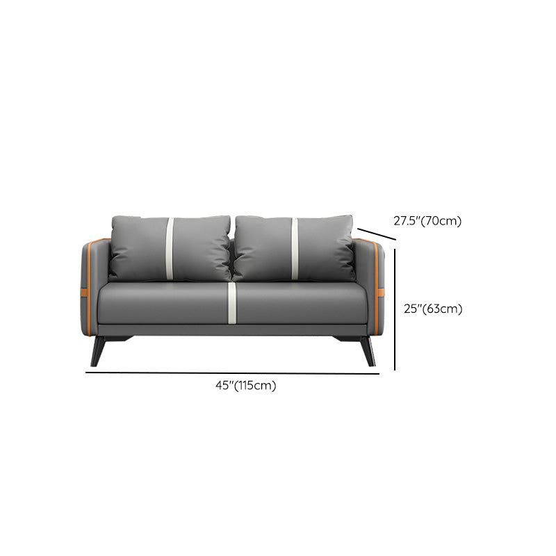 Contemporary Gray Sofa Faux Leather Square Arm Sofa with Pillows