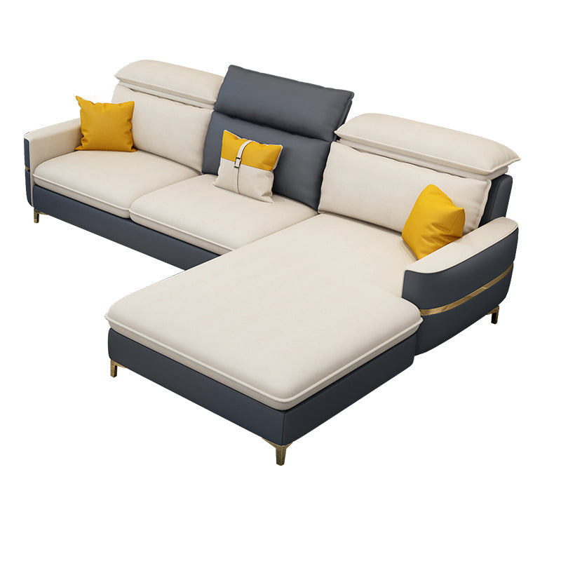 Glam Sectional Sofa Beige Leather Sectional with Bostol Pillows