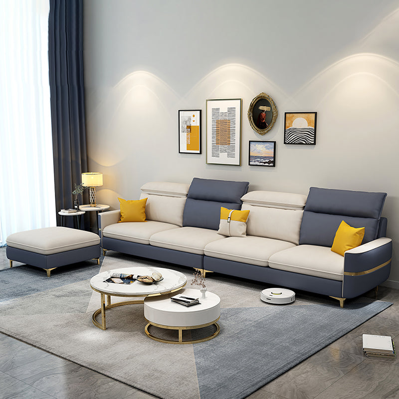 Glam Sectional Sofa Beige Leather Sectional with Bostol Pillows