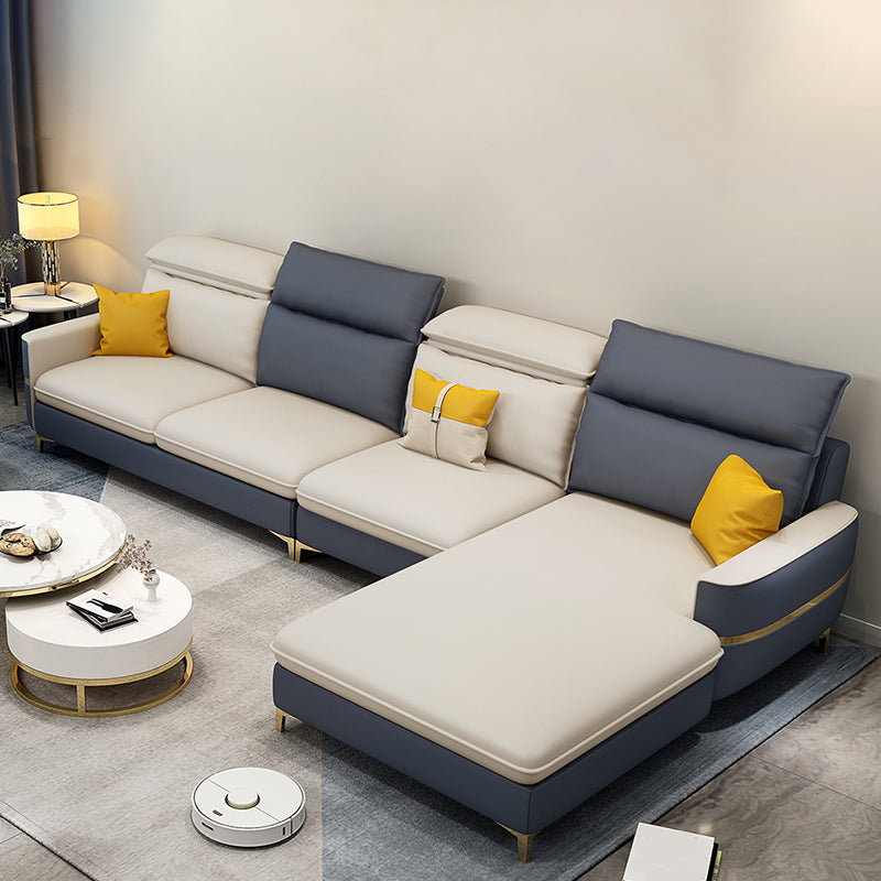 Glam Sectional Sofa Beige Leather Sectional with Bostol Pillows