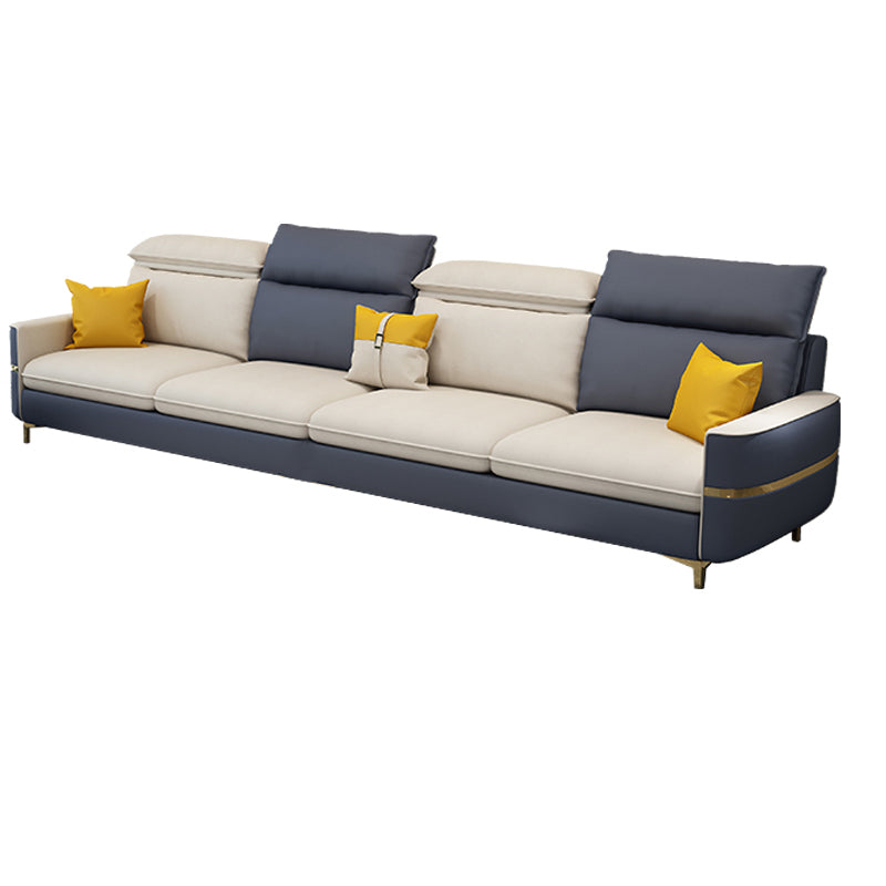 Glam Sectional Sofa Beige Leather Sectional with Bostol Pillows