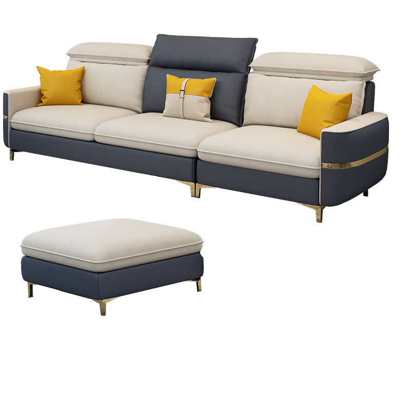 Glam Sectional Sofa Beige Leather Sectional with Bostol Pillows