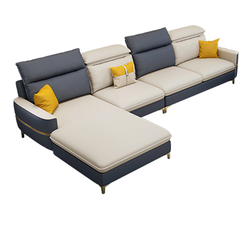 Glam Sectional Sofa Beige Leather Sectional with Bostol Pillows