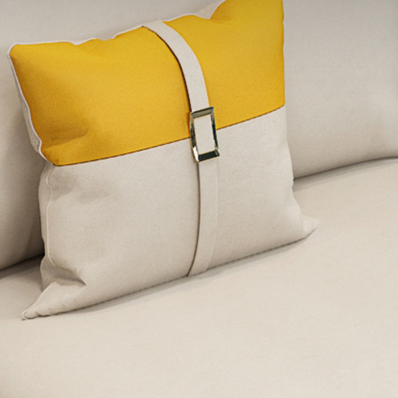 Glam Sectional Sofa Beige Leather Sectional with Bostol Pillows