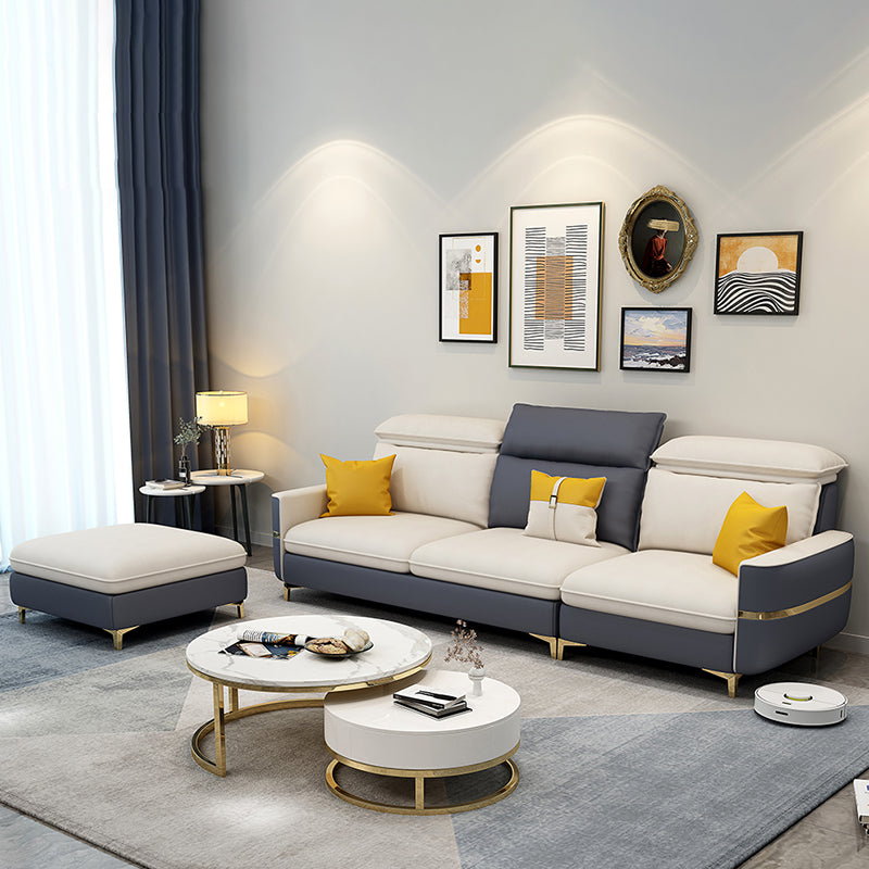 Glam Sectional Sofa Beige Leather Sectional with Bostol Pillows