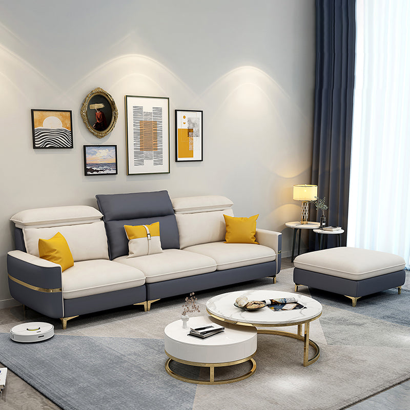 Glam Sectional Sofa Beige Leather Sectional with Bostol Pillows