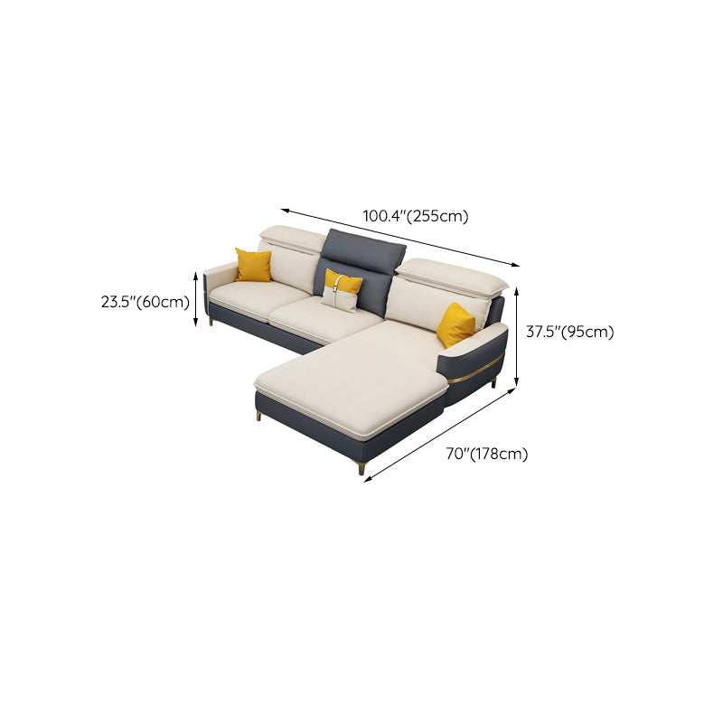 Glam Sectional Sofa Beige Leather Sectional with Bostol Pillows