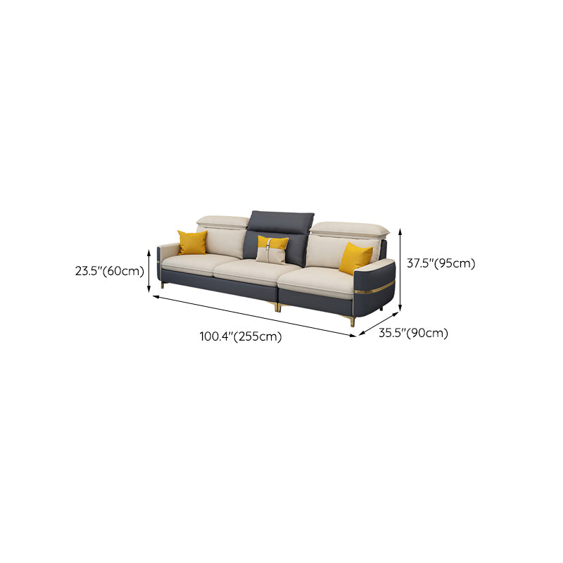 Glam Sectional Sofa Beige Leather Sectional with Bostol Pillows