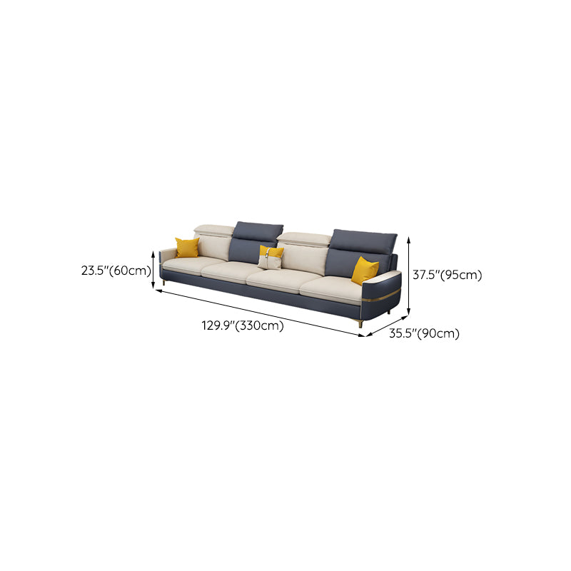 Glam Sectional Sofa Beige Leather Sectional with Bostol Pillows