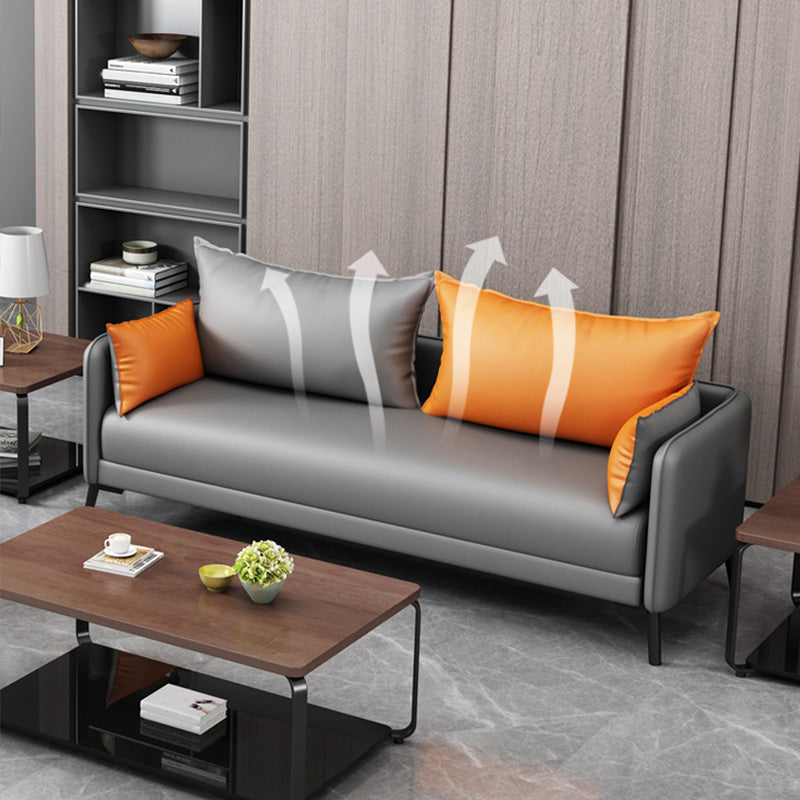 Contemporary Sofa Faux Leather Square Arm Sofa with Pillows for Apartment