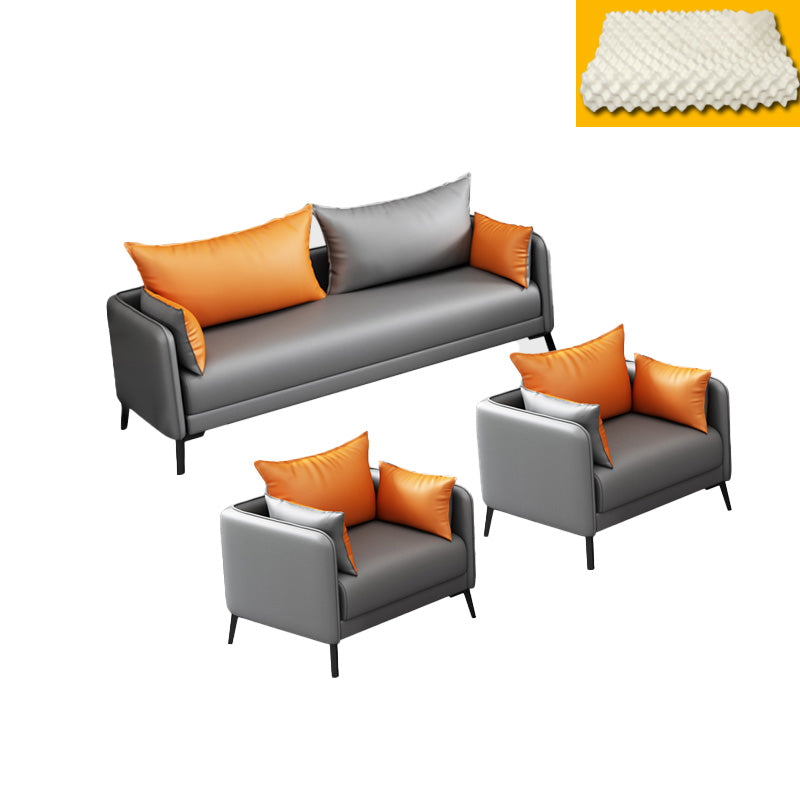 Contemporary Sofa Faux Leather Square Arm Sofa with Pillows for Apartment