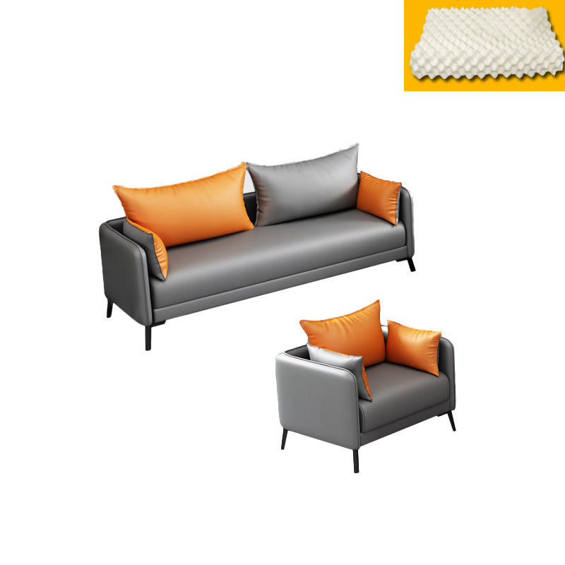 Contemporary Sofa Faux Leather Square Arm Sofa with Pillows for Apartment