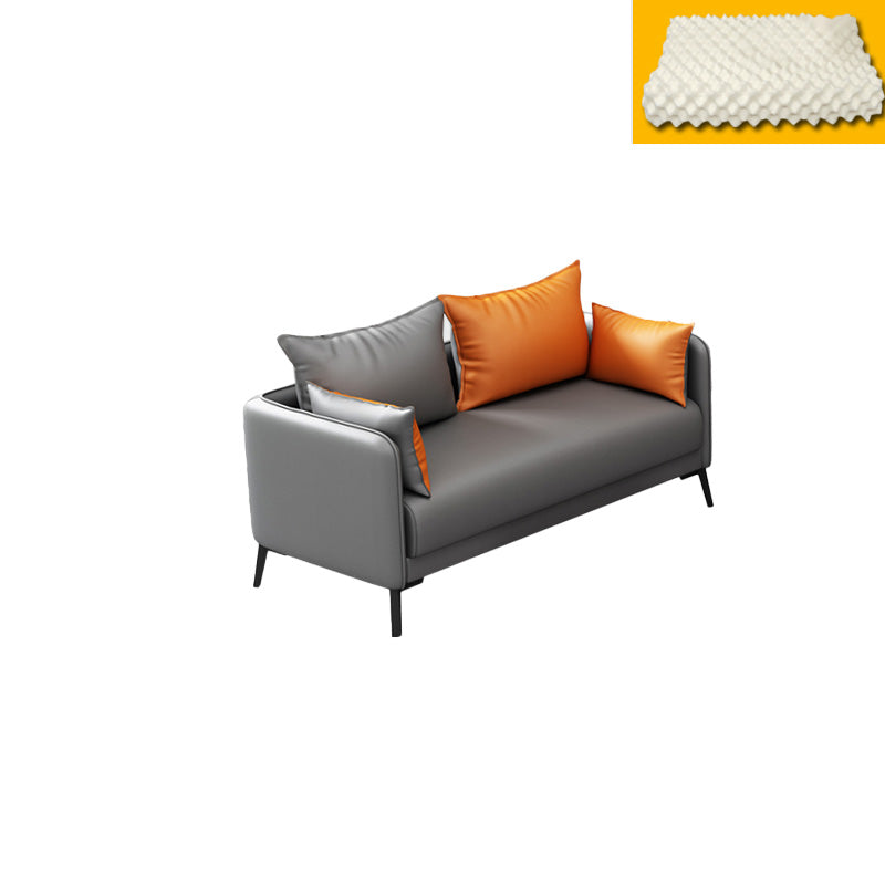 Contemporary Sofa Faux Leather Square Arm Sofa with Pillows for Apartment