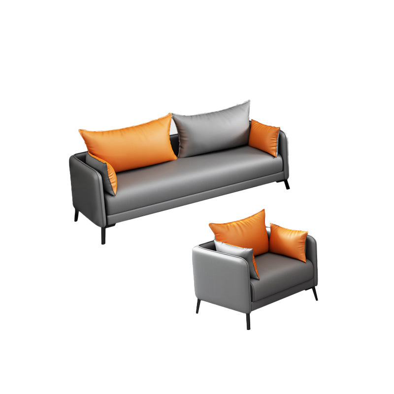 Contemporary Sofa Faux Leather Square Arm Sofa with Pillows for Apartment