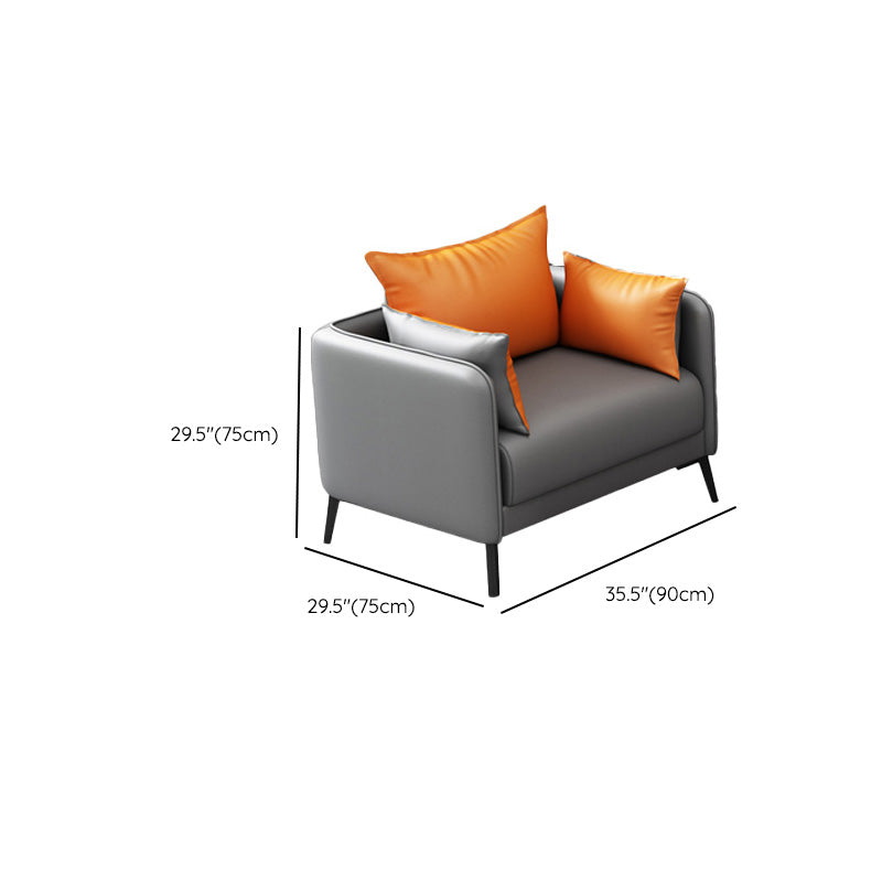 Contemporary Sofa Faux Leather Square Arm Sofa with Pillows for Apartment