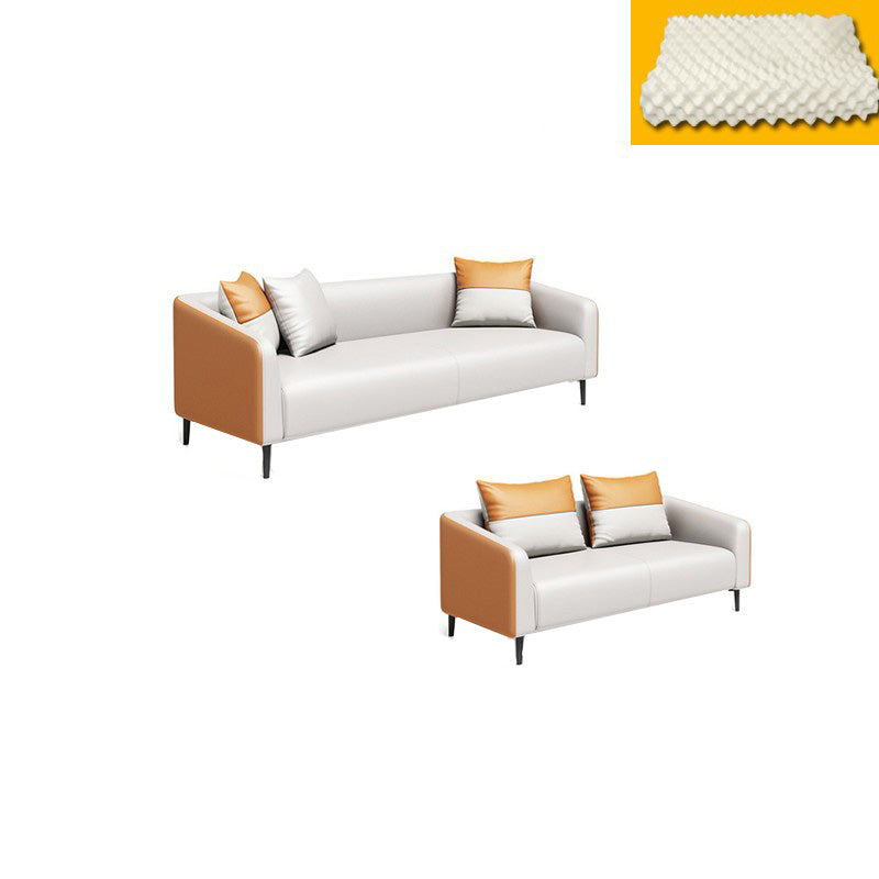 Contemporary Orange Sofa Faux Leather Tuxedo Arm Sofa with Pillows for Apartment