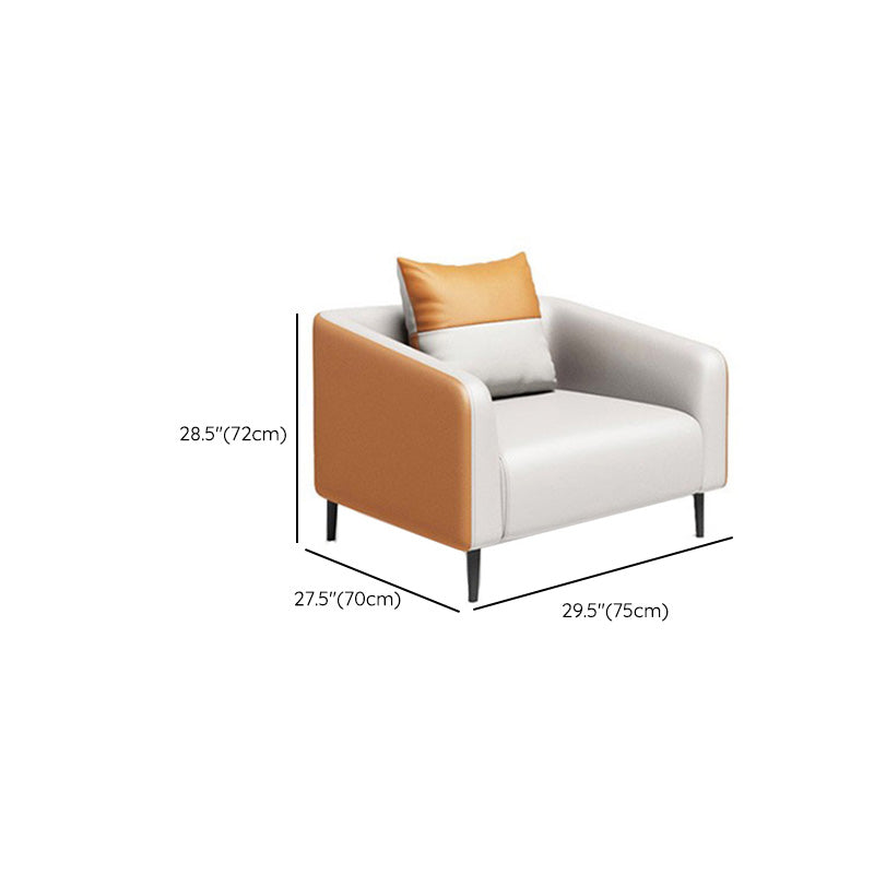 Contemporary Orange Sofa Faux Leather Tuxedo Arm Sofa with Pillows for Apartment