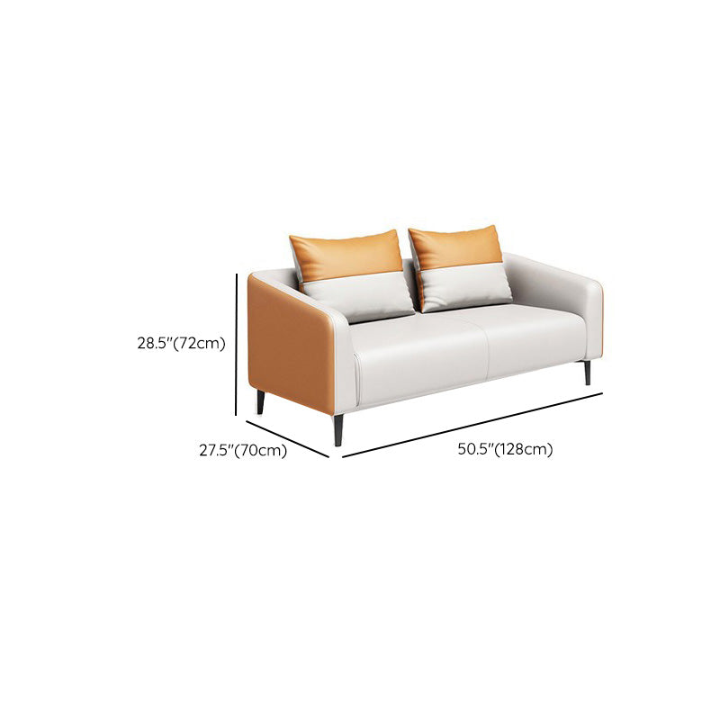 Contemporary Orange Sofa Faux Leather Tuxedo Arm Sofa with Pillows for Apartment