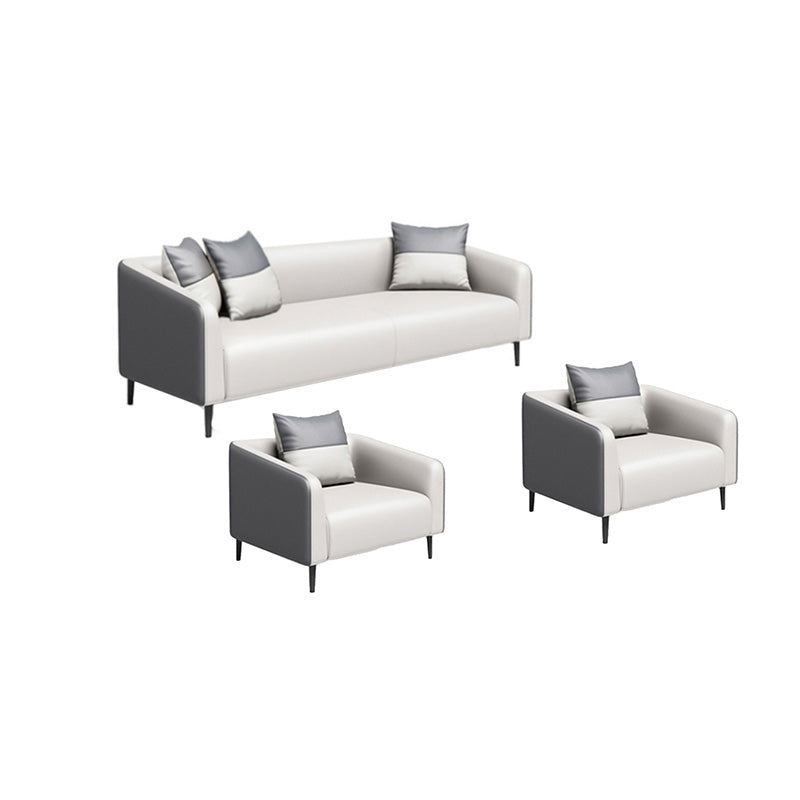 Gray Contemporary Sofa Faux Leather Tuxedo Arm Sofa with Pillows