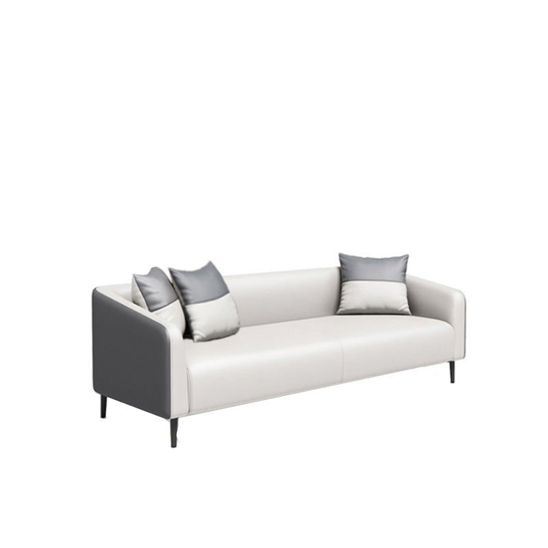 Gray Contemporary Sofa Faux Leather Tuxedo Arm Sofa with Pillows