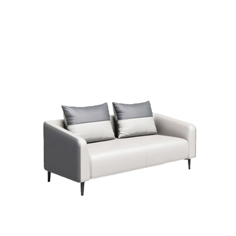 Gray Contemporary Sofa Faux Leather Tuxedo Arm Sofa with Pillows