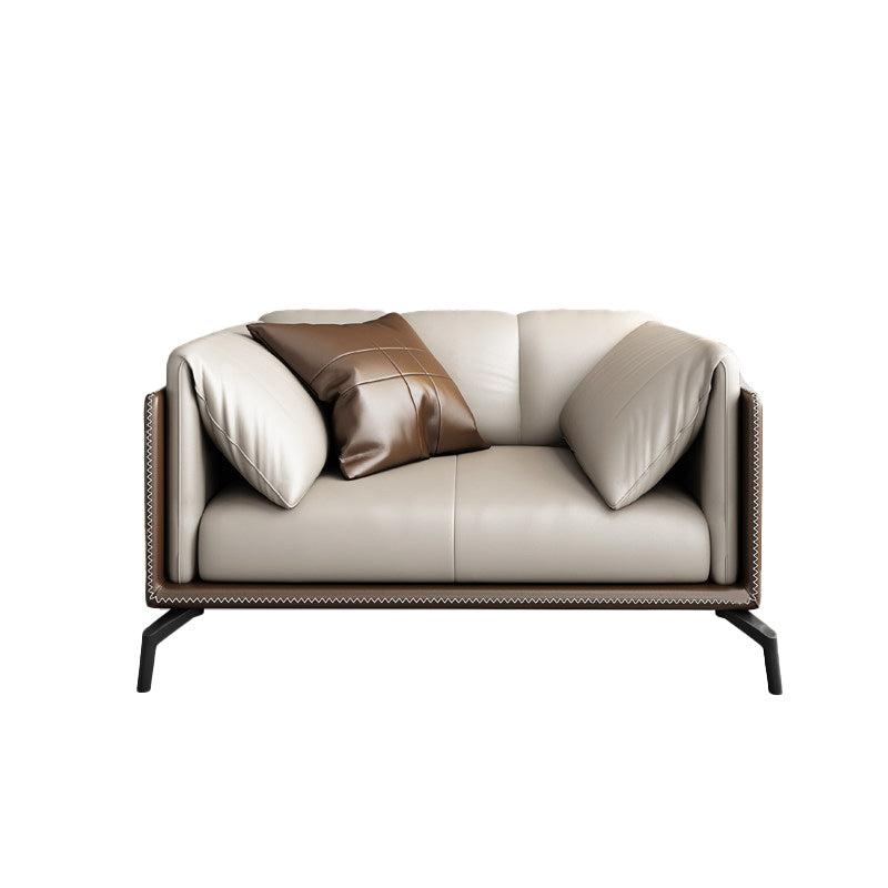 Genuine Leather Tuxedo Arm Sofa Contemporary Brown Sofa with Cushions