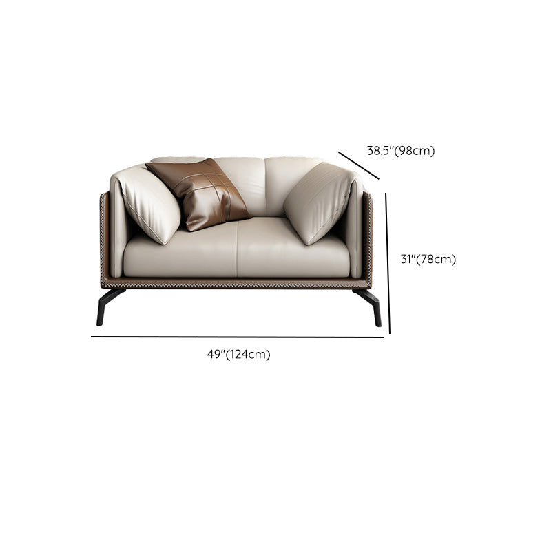 Genuine Leather Tuxedo Arm Sofa Contemporary Brown Sofa with Cushions
