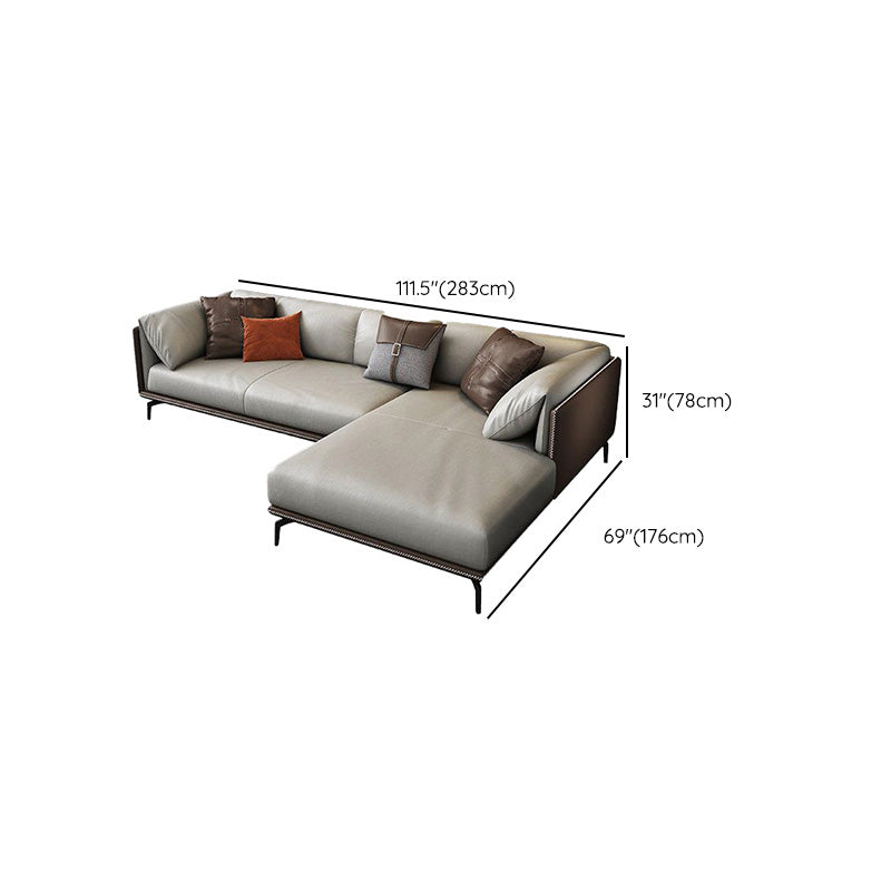 Genuine Leather Tuxedo Arm Sofa Contemporary Brown Sofa with Cushions