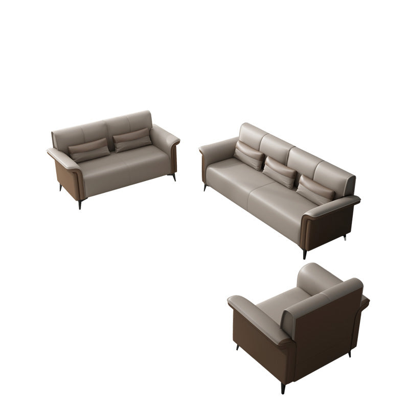 Faux Leather Flared Arm Sofa Contemporary Sofa with Cushions