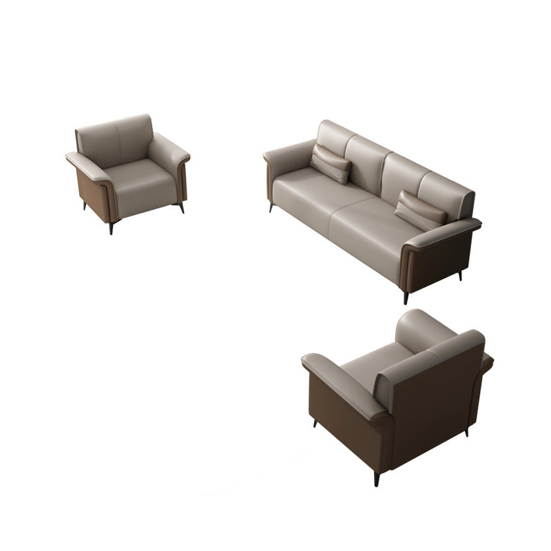Faux Leather Flared Arm Sofa Contemporary Sofa with Cushions