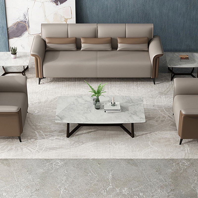 Faux Leather Flared Arm Sofa Contemporary Sofa with Cushions